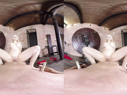 Busty blonde looks like an angel in VR